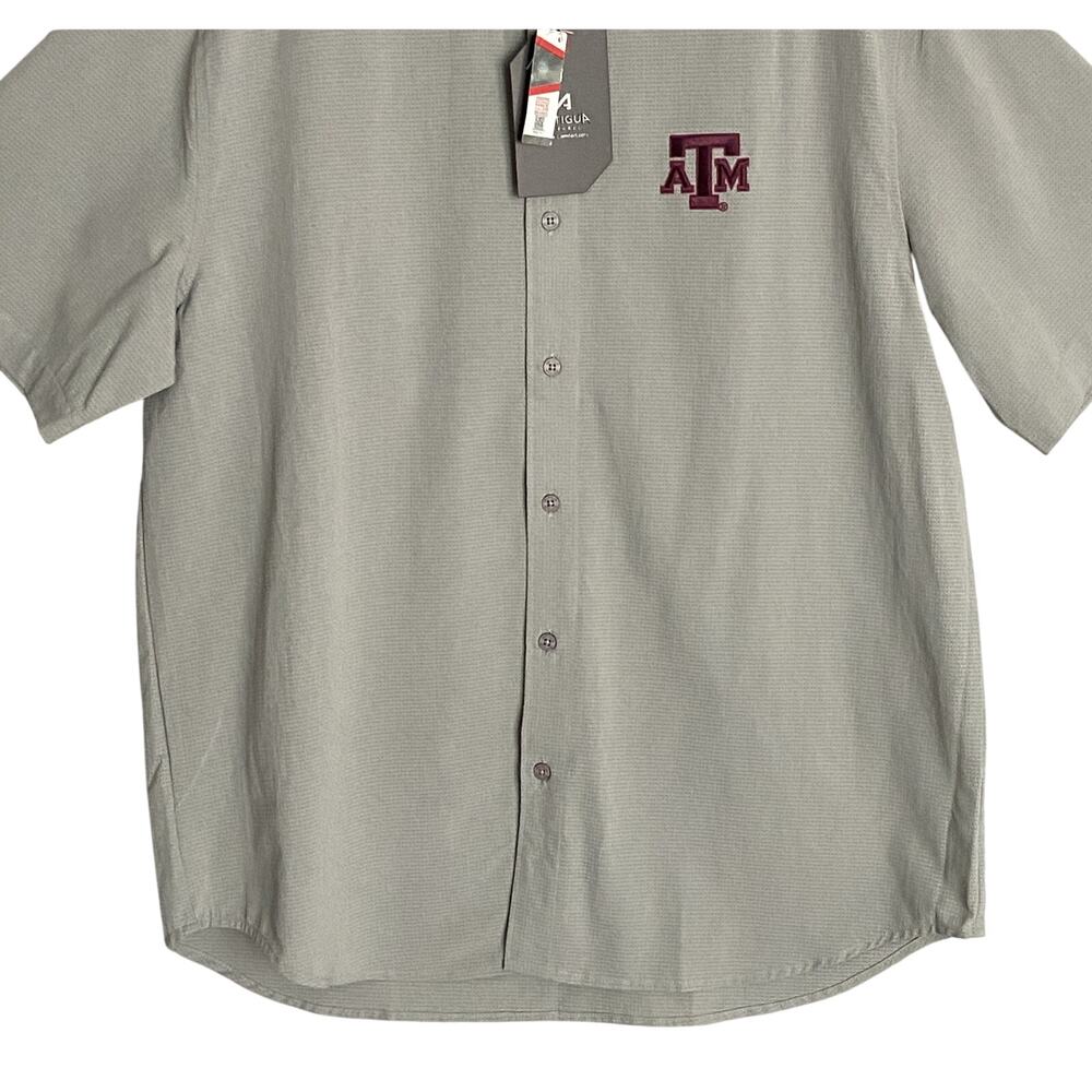 Antigua Texas A&M Shirt Activate Woven Short Sleeve Button-Up Shirt Gray NEW - Picture 4 of 14